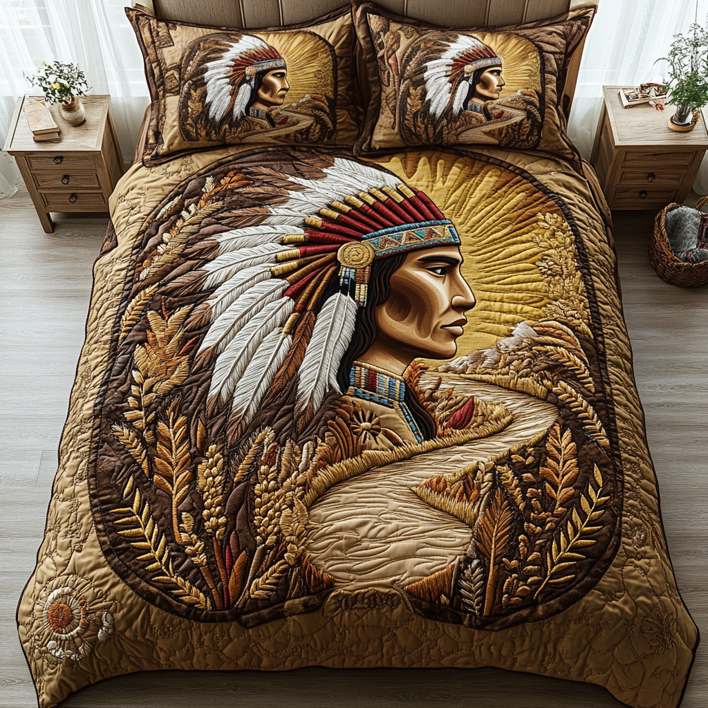 Tribal Heritage Quilted Bedding Set Bed Room Decoration Native American Themed Gifts
