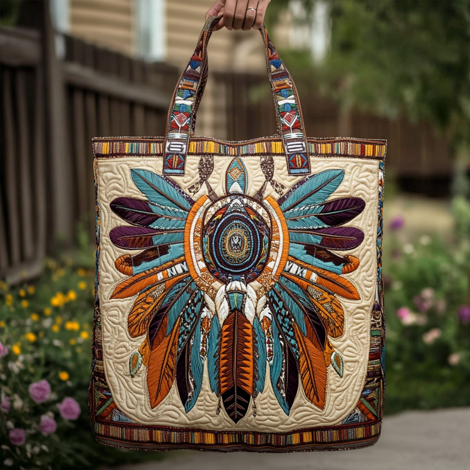 Tribal Horizon Quilted Tote Bag Native American Christmas Gift Ideas