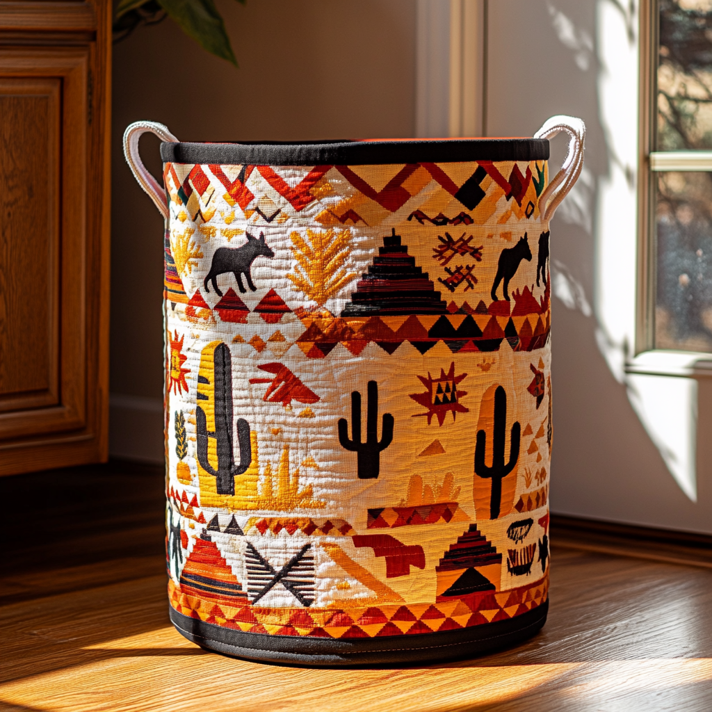 Tribal Howl Quilted Laundry Basket Merch For Friends