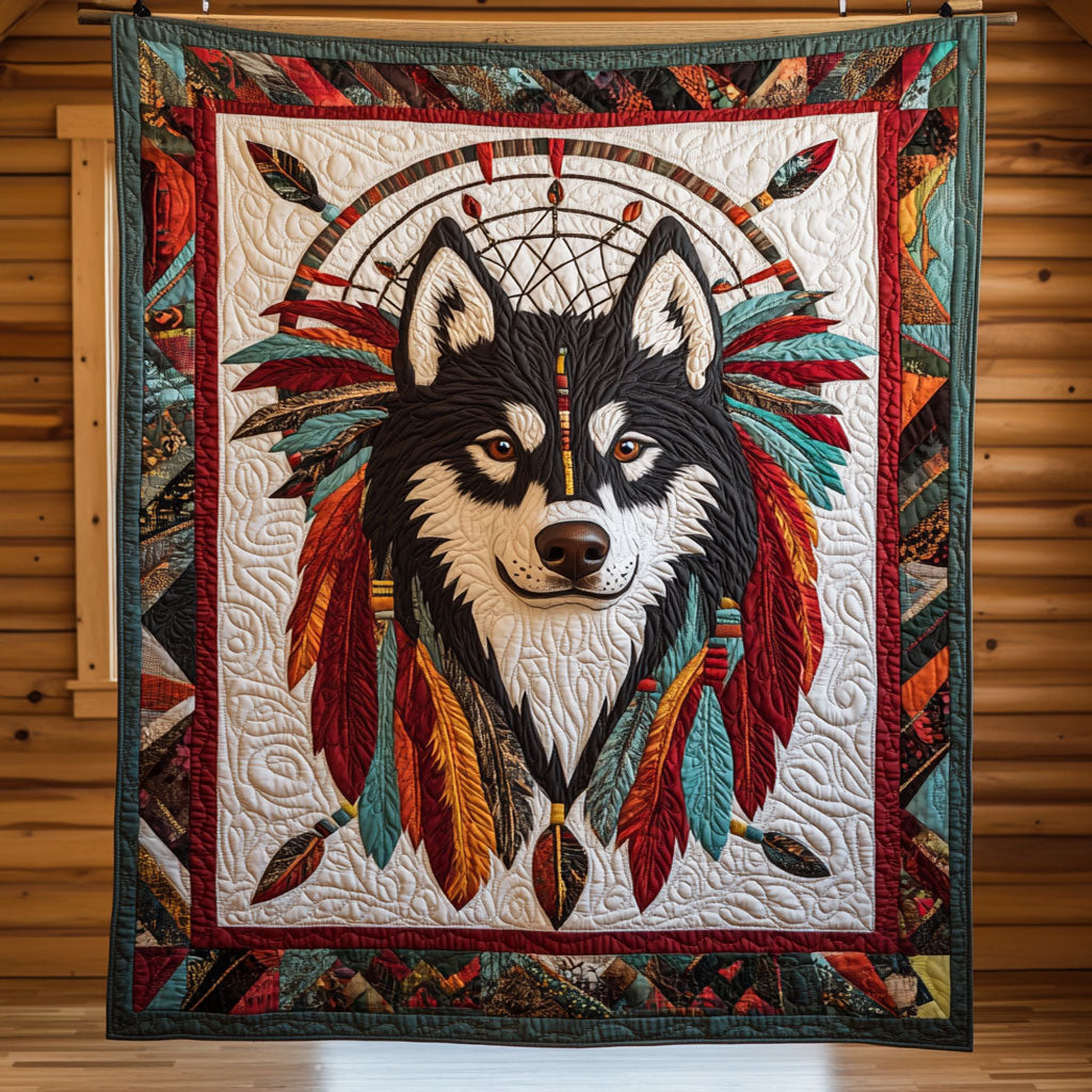 Tribal Husky Quilt Unique Holiday Gift Idea with Quilt Blanket