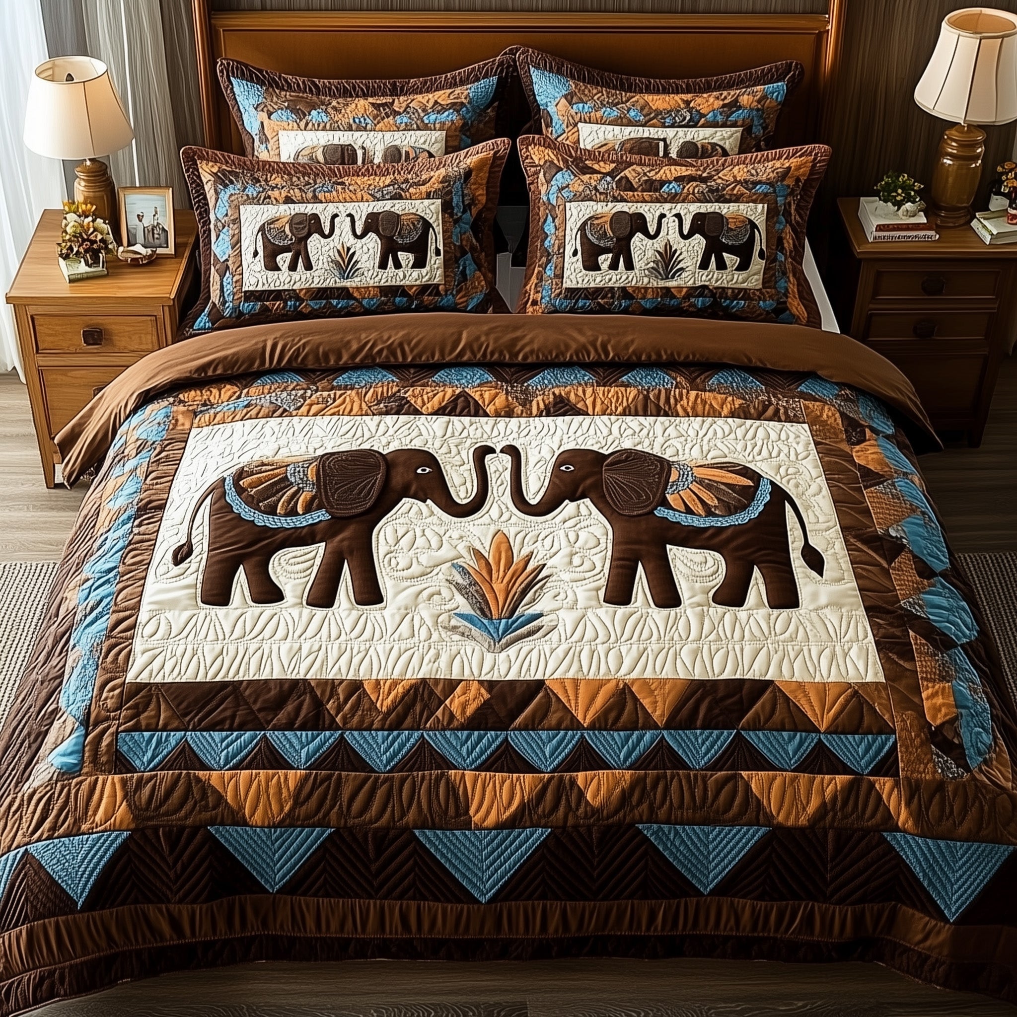 Tribal Majesty Quilted Bedding Set Linen Blend