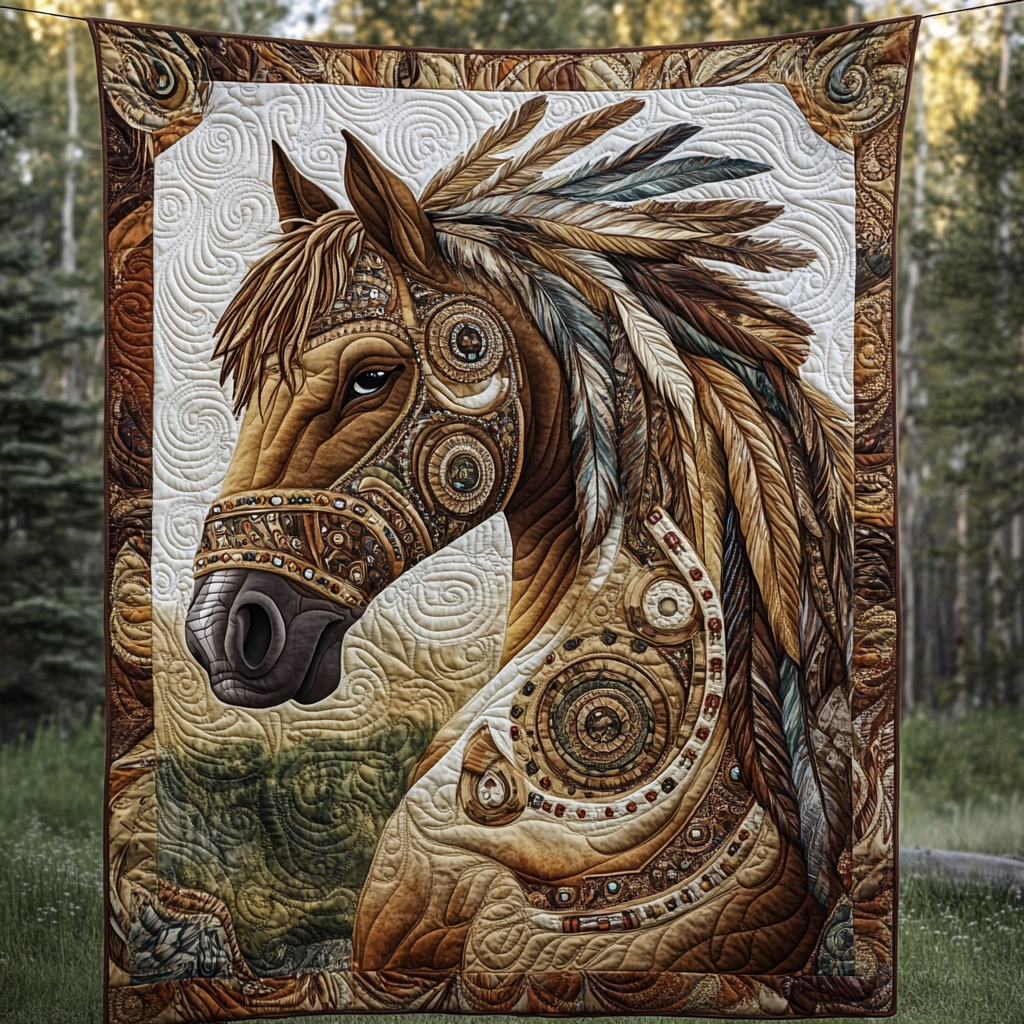 Tribal Majesty Quilted Blanket Native American Blanket Christmas Presents For Horse Lovers