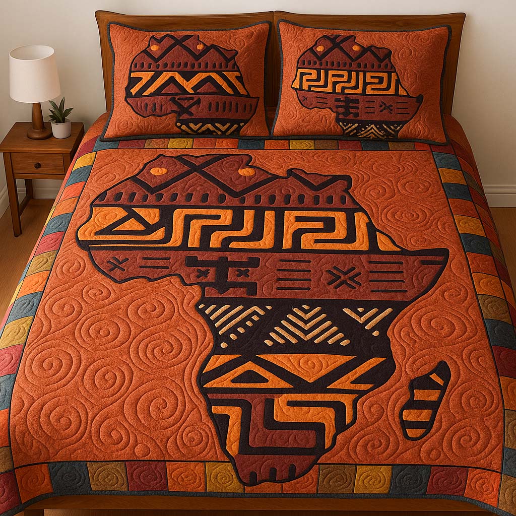 Tribal Maze Quilted Bedding Set Bed Room Decoration African American Gifts For Her