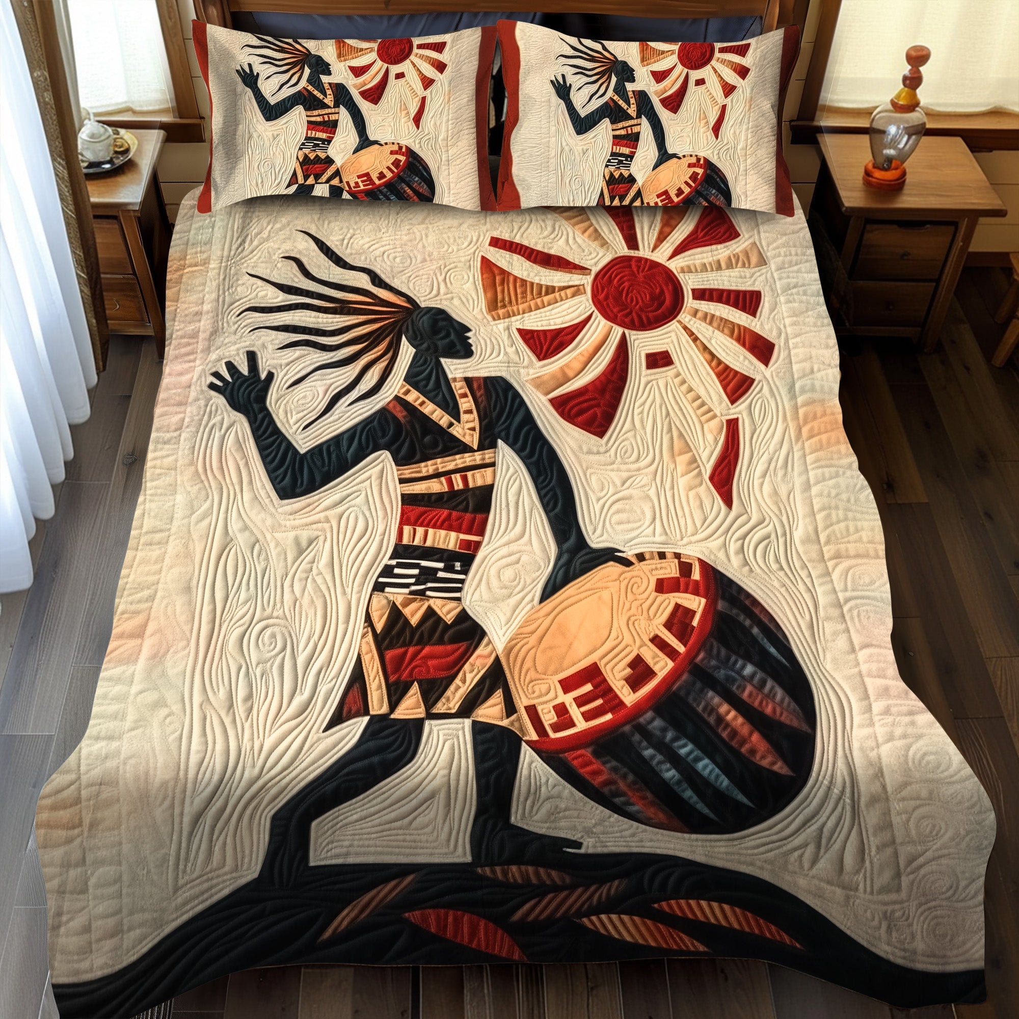 Tribal Pulse Quilted Bedding Set Cute Room Decor Best Native American Gifts