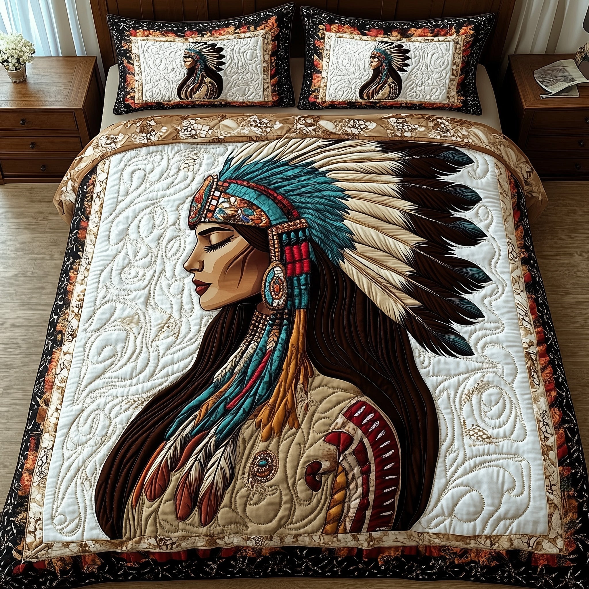 Tribal Queen Quilted Bedding Set Duvet Cover Bedspread Native American Gifts For Her