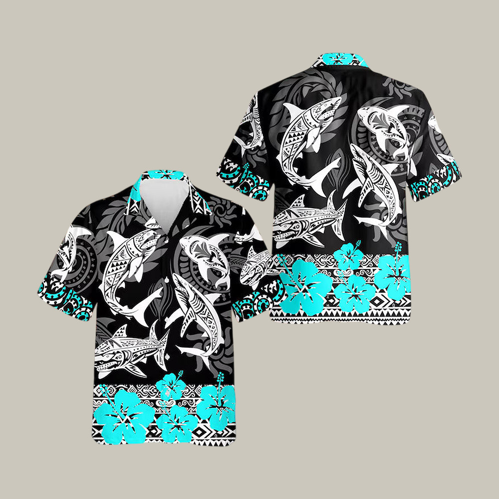 Tribal Shark Hawaiian Shirt Polynesian Shark Aloha Shirt Unique Gift For Father's Day