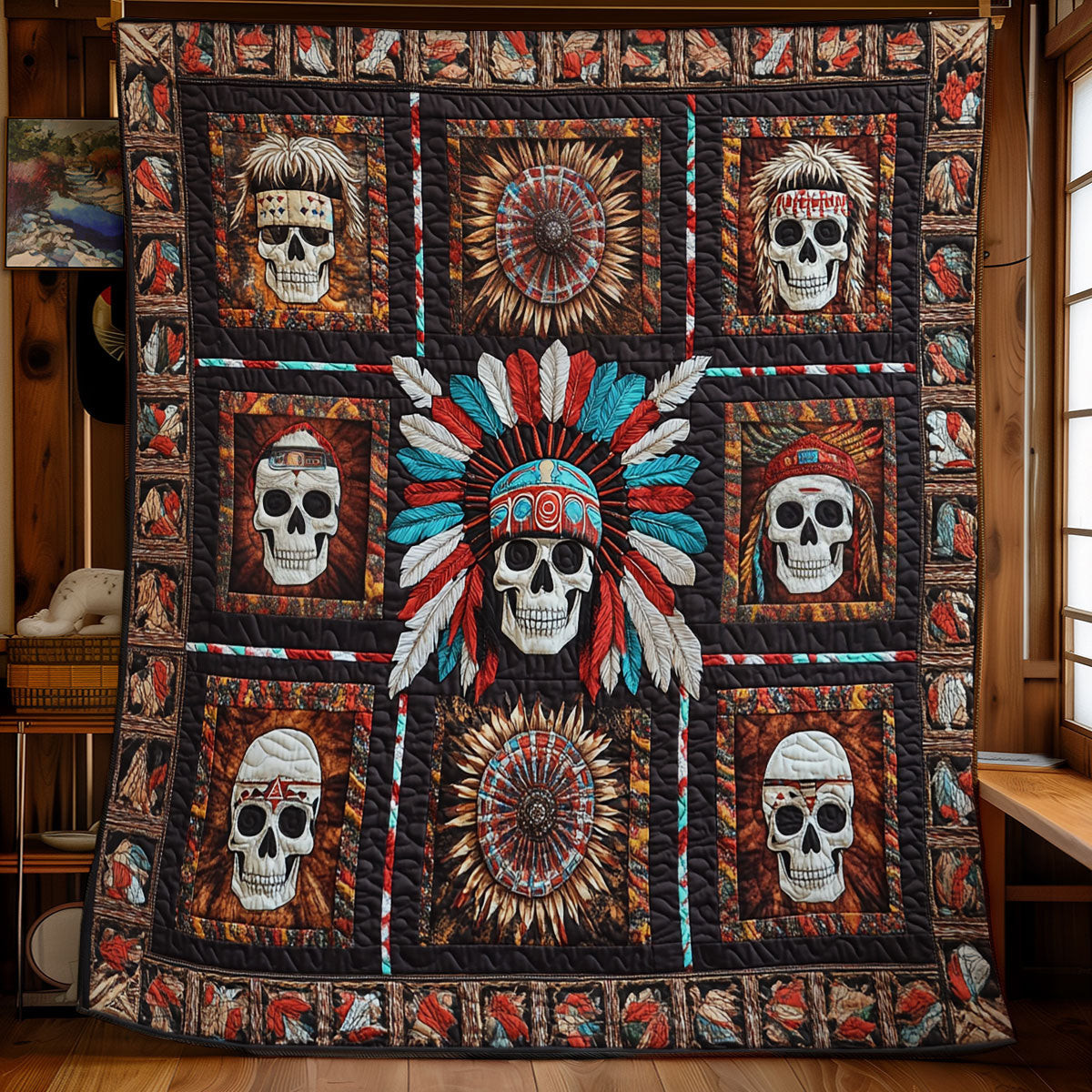 Tribal Skull Quilt Gift Decoration For Friends and Family on Halloween