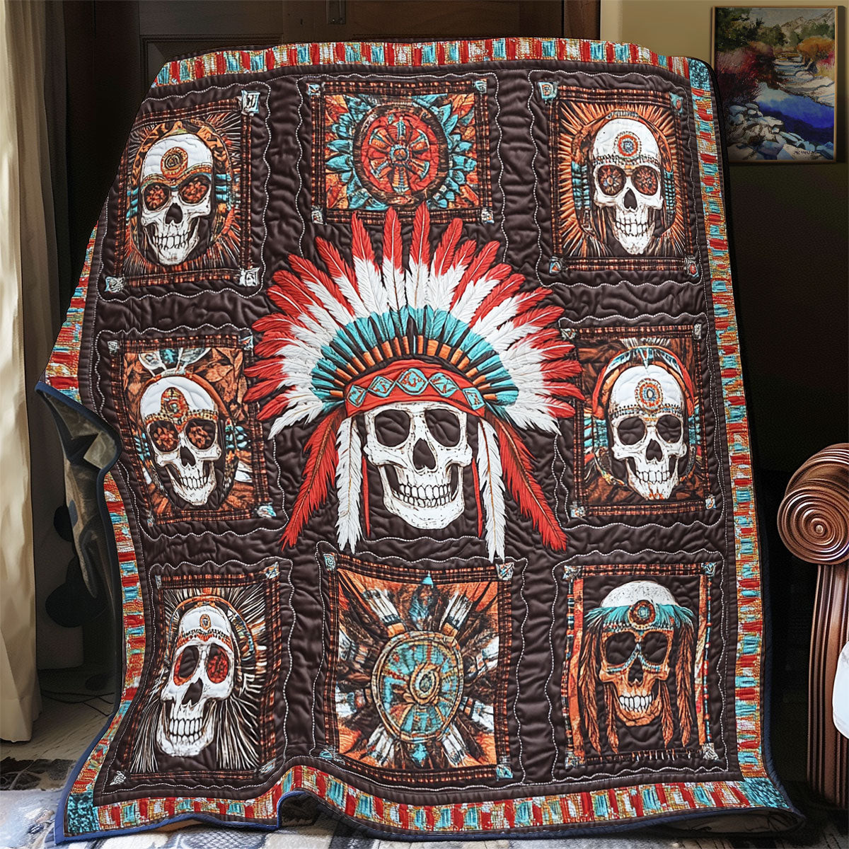 Tribal Skull Quilt Gifts Decoration For Friends and Family on Halloween