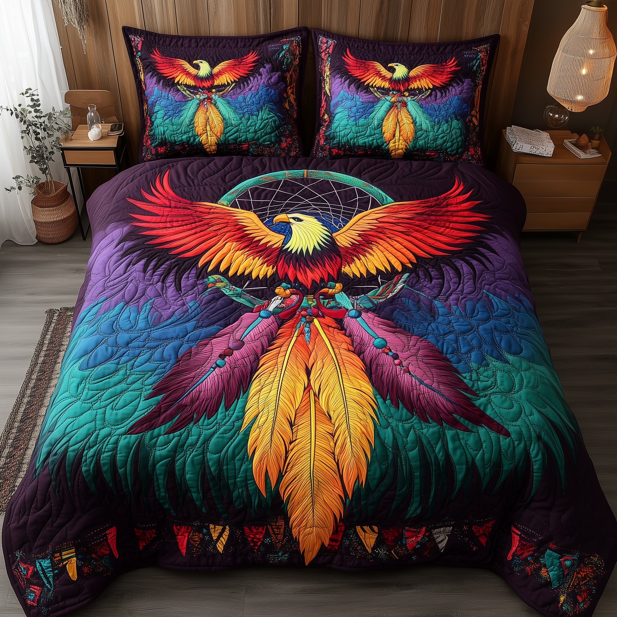 Tribal Soul Dreamcatcher Quilted Bedding Set Colorful Eagle Native Inspired Design Gift Ideas