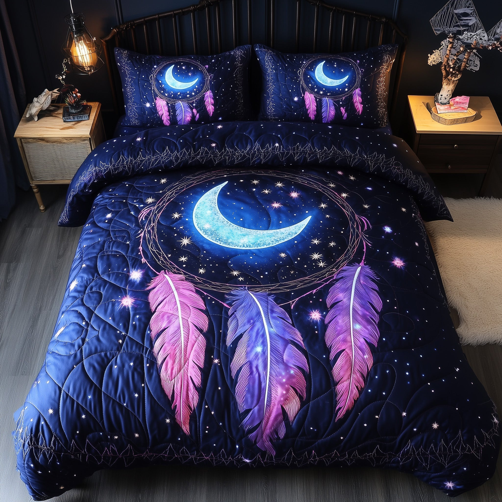 Tribal Soul Dreamcatcher Quilted Bedding Set Moon Dreamcatcher Peaceful Sleep Theme Presents
