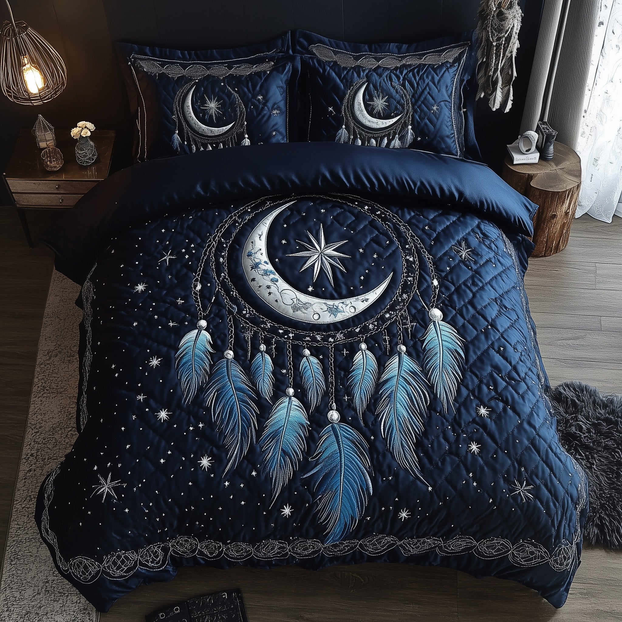 Tribal Soul Dreamcatcher Quilted Bedding Set Moonlit Indigenous Decor Ideal Gifts