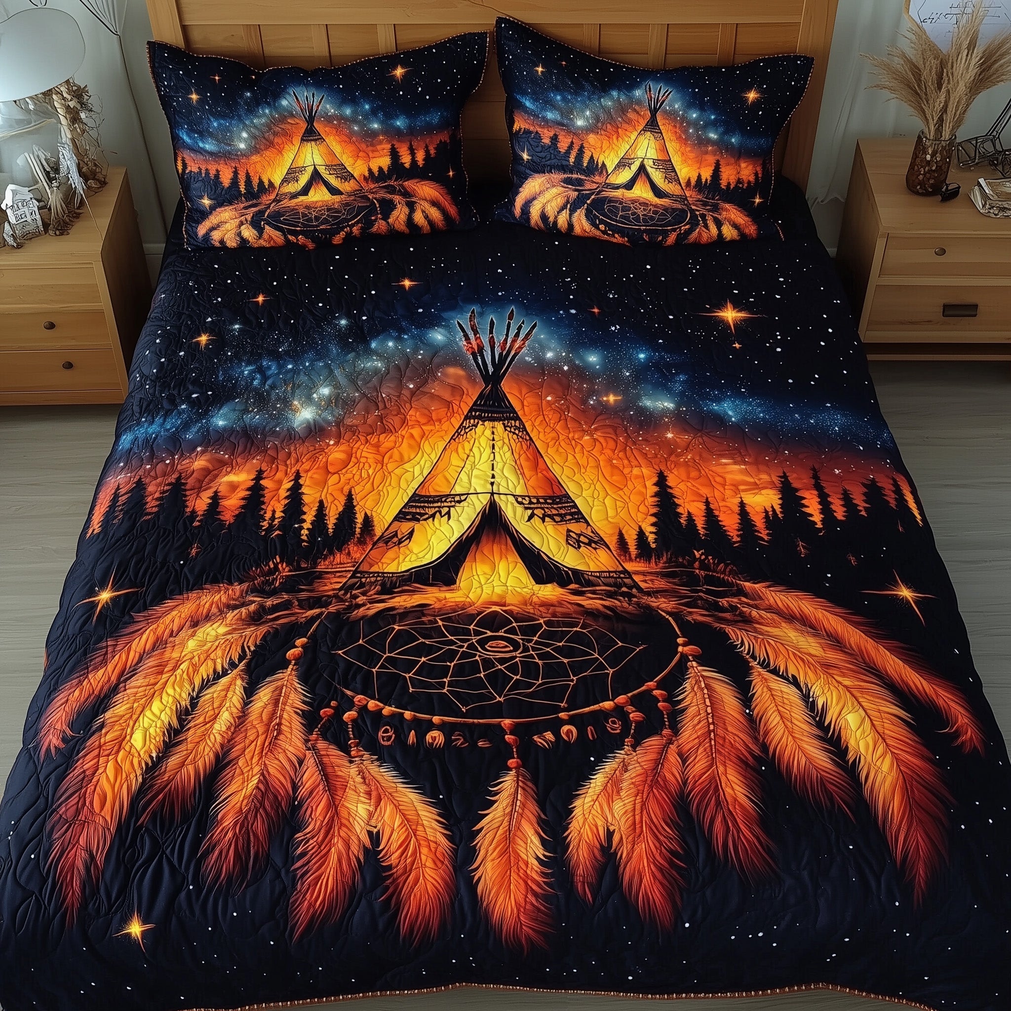Tribal Soul Dreamcatcher Quilted Bedding Set Native Tribal Artwork Indigenous Inspired Gifts