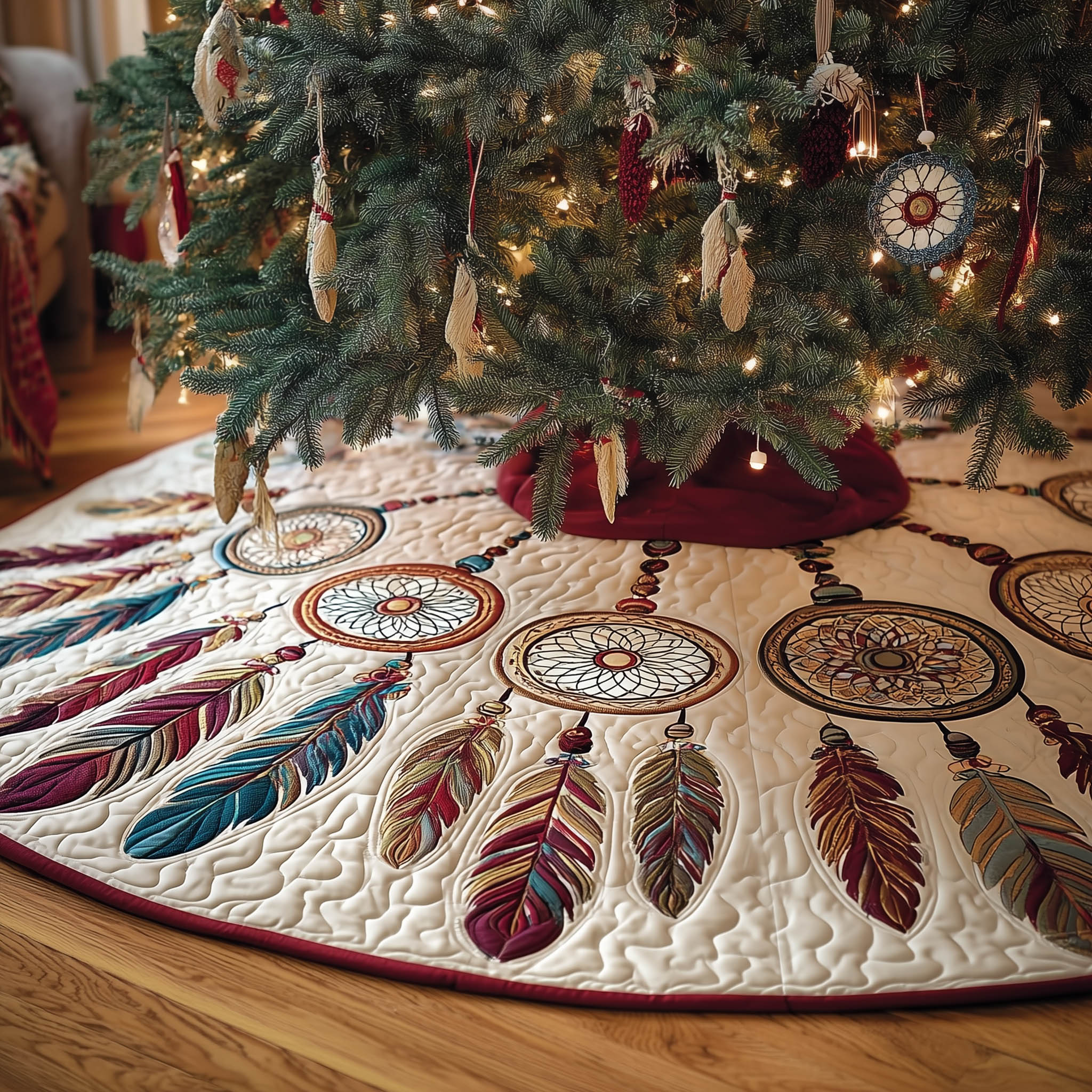 Tribal Soul Quilted Tree Skirt Beautiful Merch For Dreamcatcher Lovers Xmas Decor
