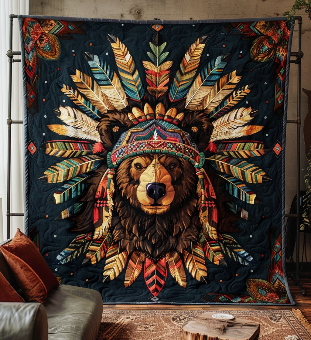 Tribal Sun Bear Quilted Blanket Native American Gifts