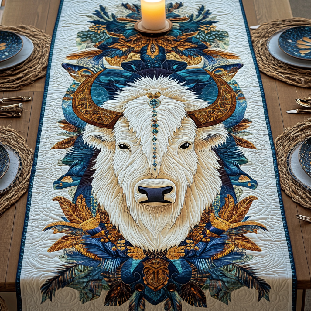 Tribal Thunder Quilted Table Runner Dining Room Table Decor Awesome Gifts For Bison Lovers