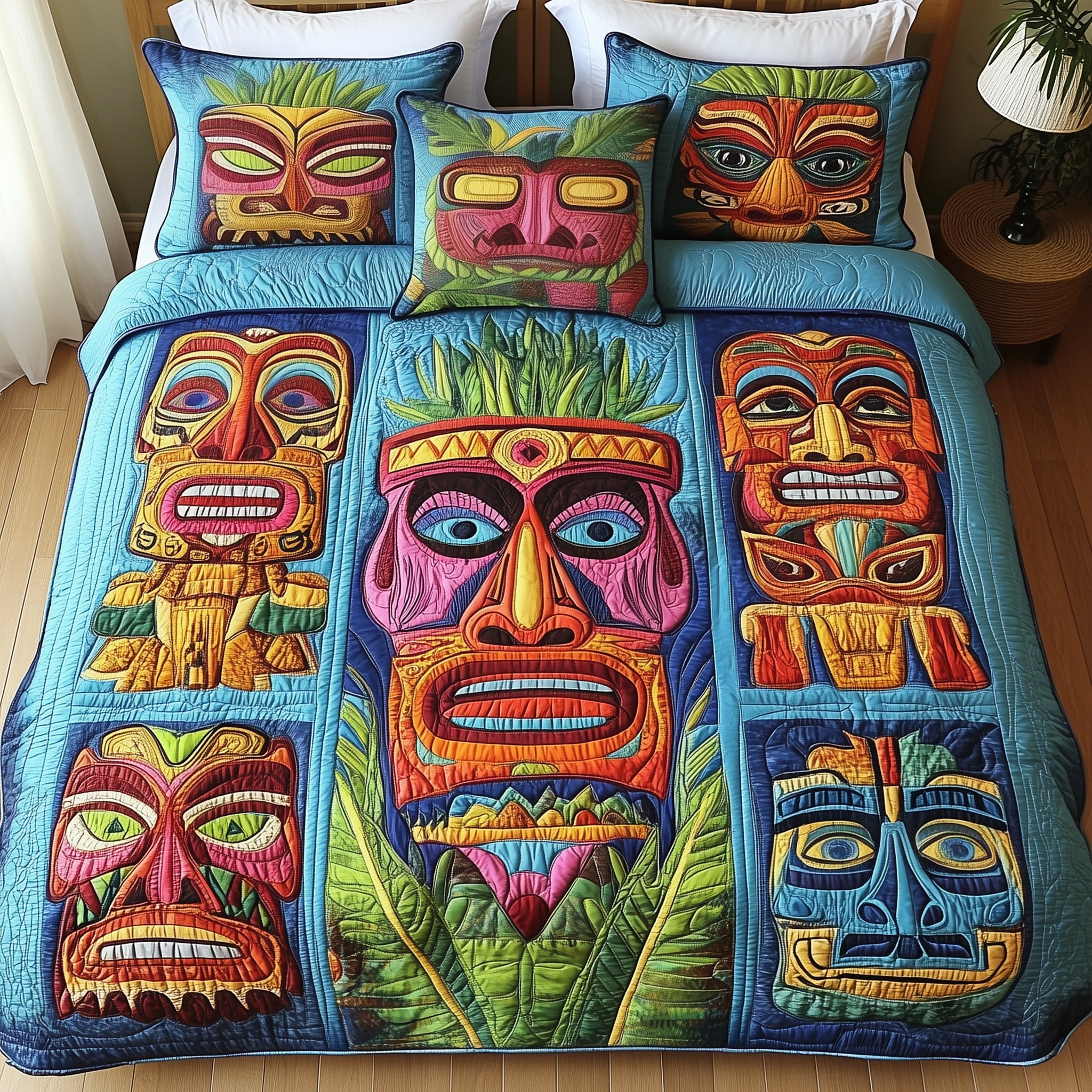 Tribal Totem Quilted Bedding Set Duvet Cover Bed Sheet Best Gift For Beach Lover