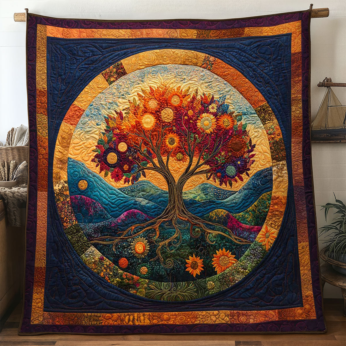 Tribal Tree Of Life Quilt Blanket Throw Blankets For Couch Christmas Gifts For Brothers Girlfriend