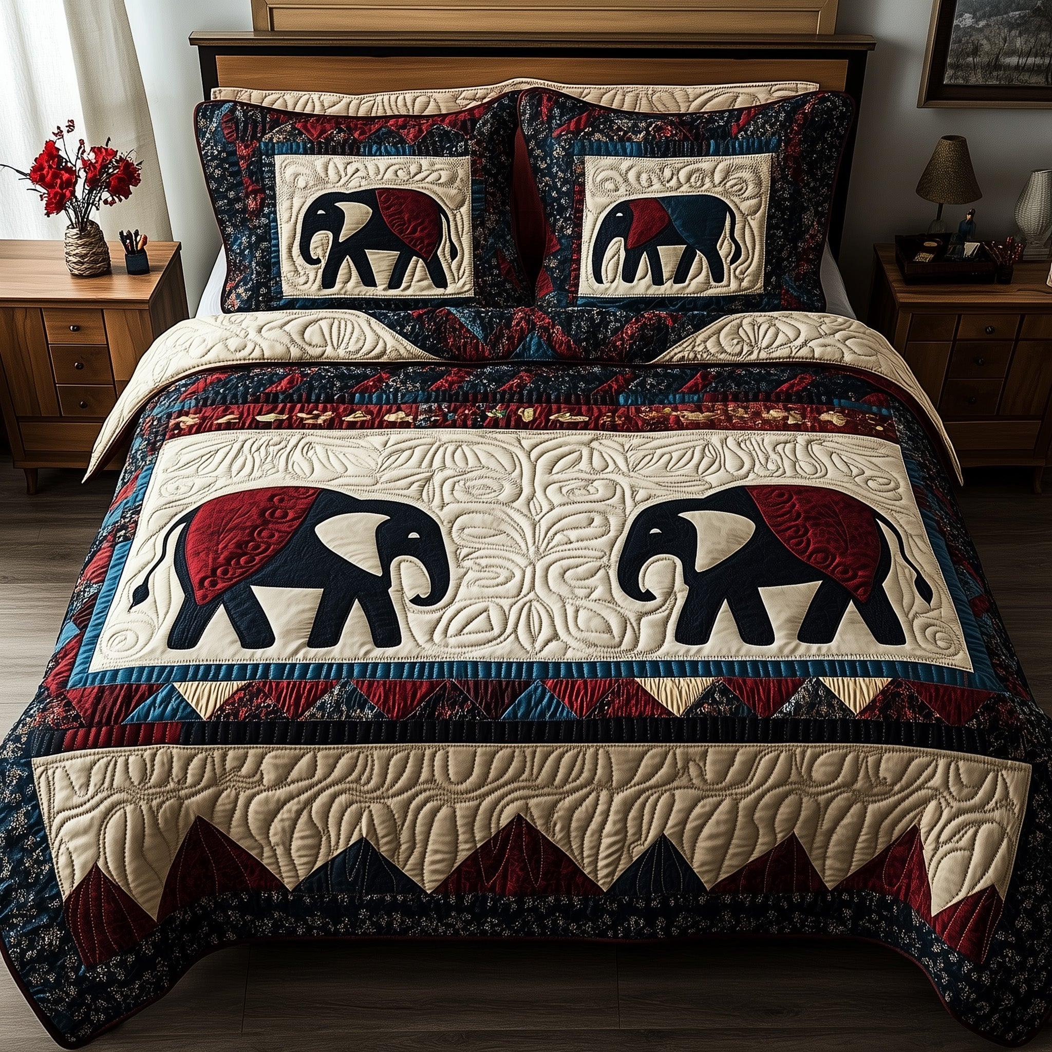 Tribal Tusk Dreams Quilted Bedding Set Duvet Cover Bedspread Best Unique Gifts For Elephant Lovers