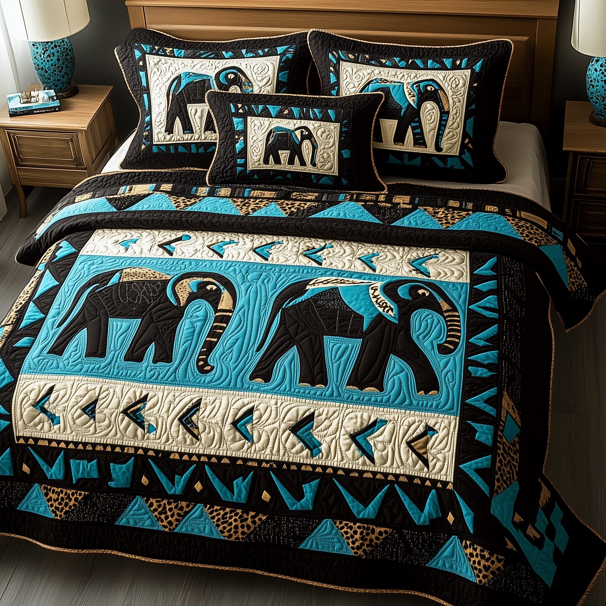 Tribal Tusk Dreams Quilted Bedding Set Duvet Cover Bedspread Great Gift Idea For Elephant Lovers