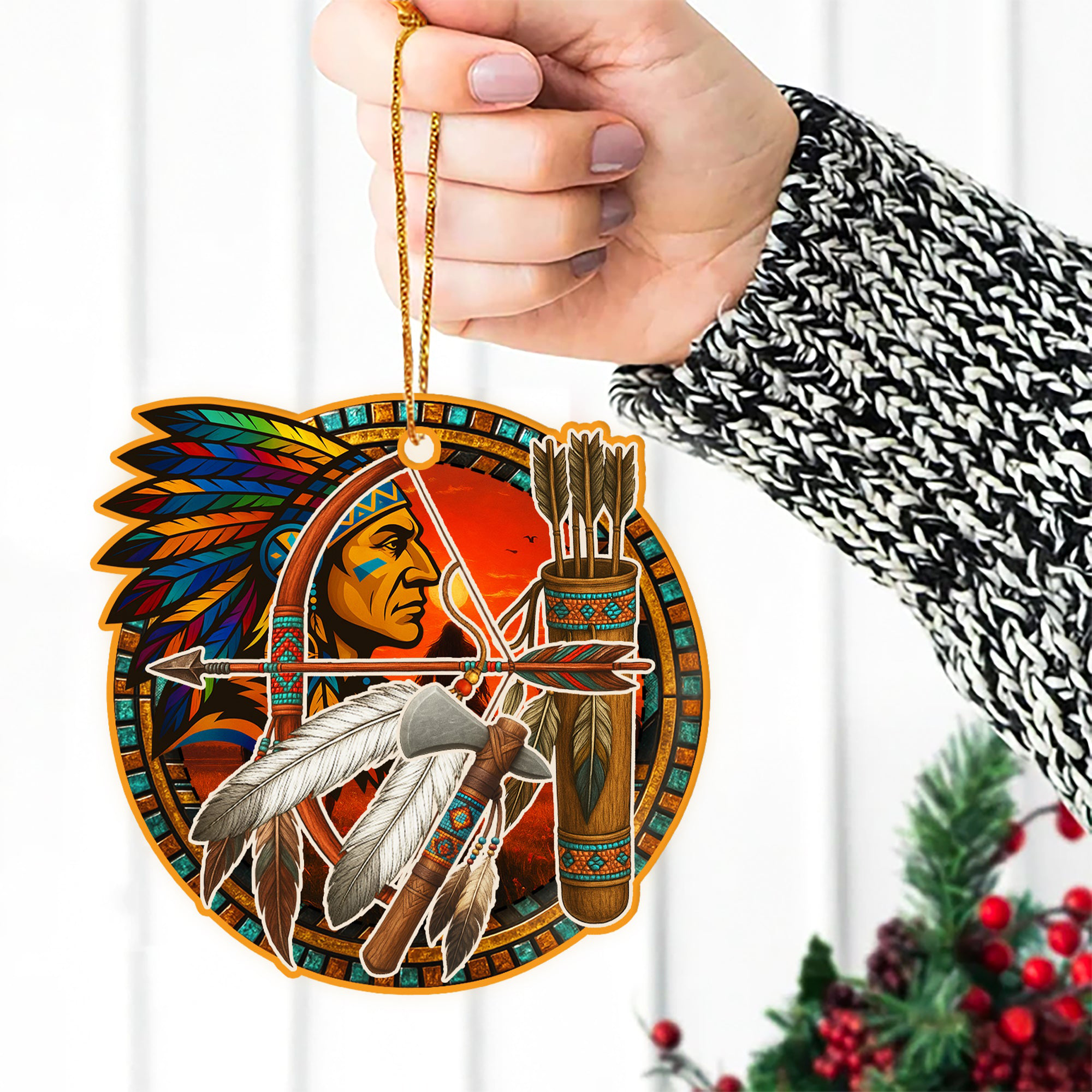 Tribal Warrior Christmas Ornament Native American Themed Christmas Decor Xmas Gifts