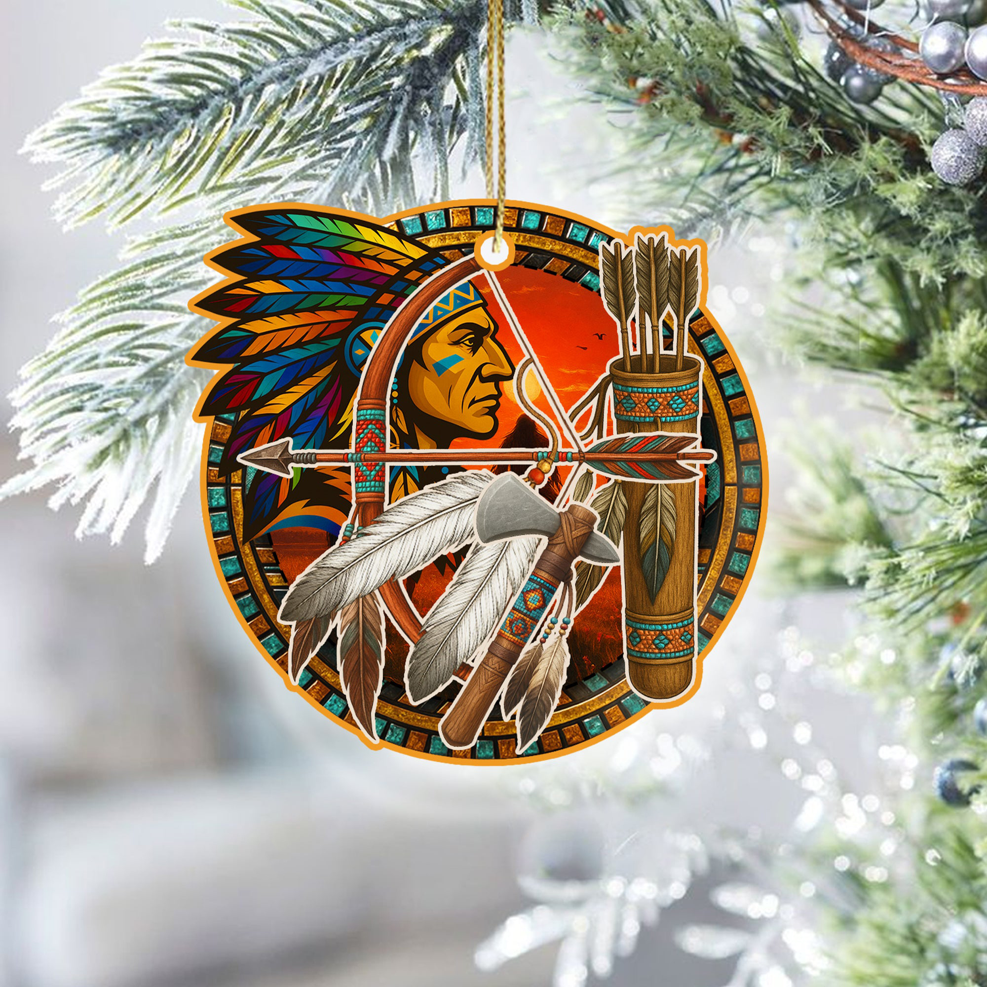 Tribal Warrior Christmas Ornament Native Themed Christmas Decor Native Support Xmas Gifts