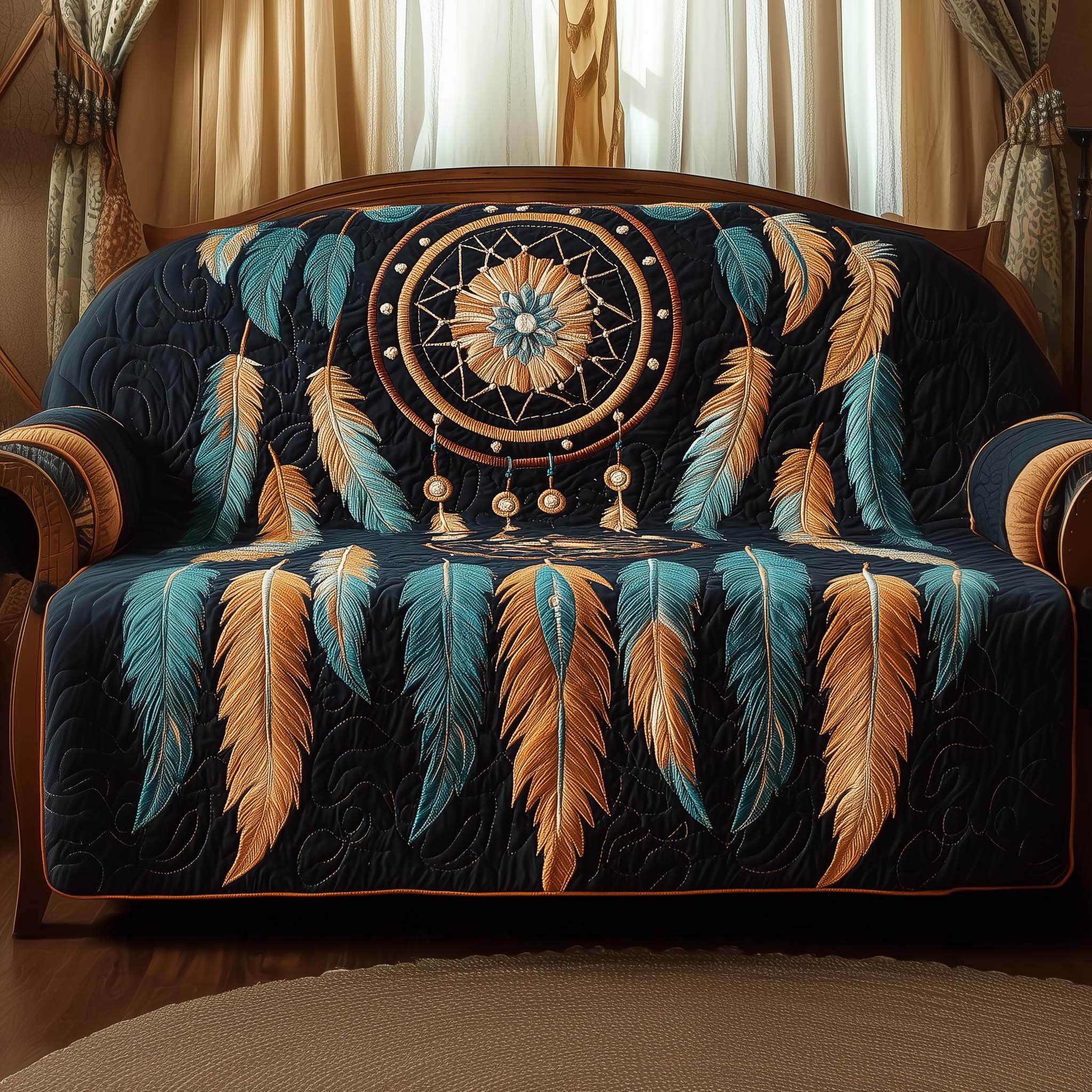 Tribal Whisper Quilted Sofa Cover Delicate Geometric Tribal Design Best Presents Ideas