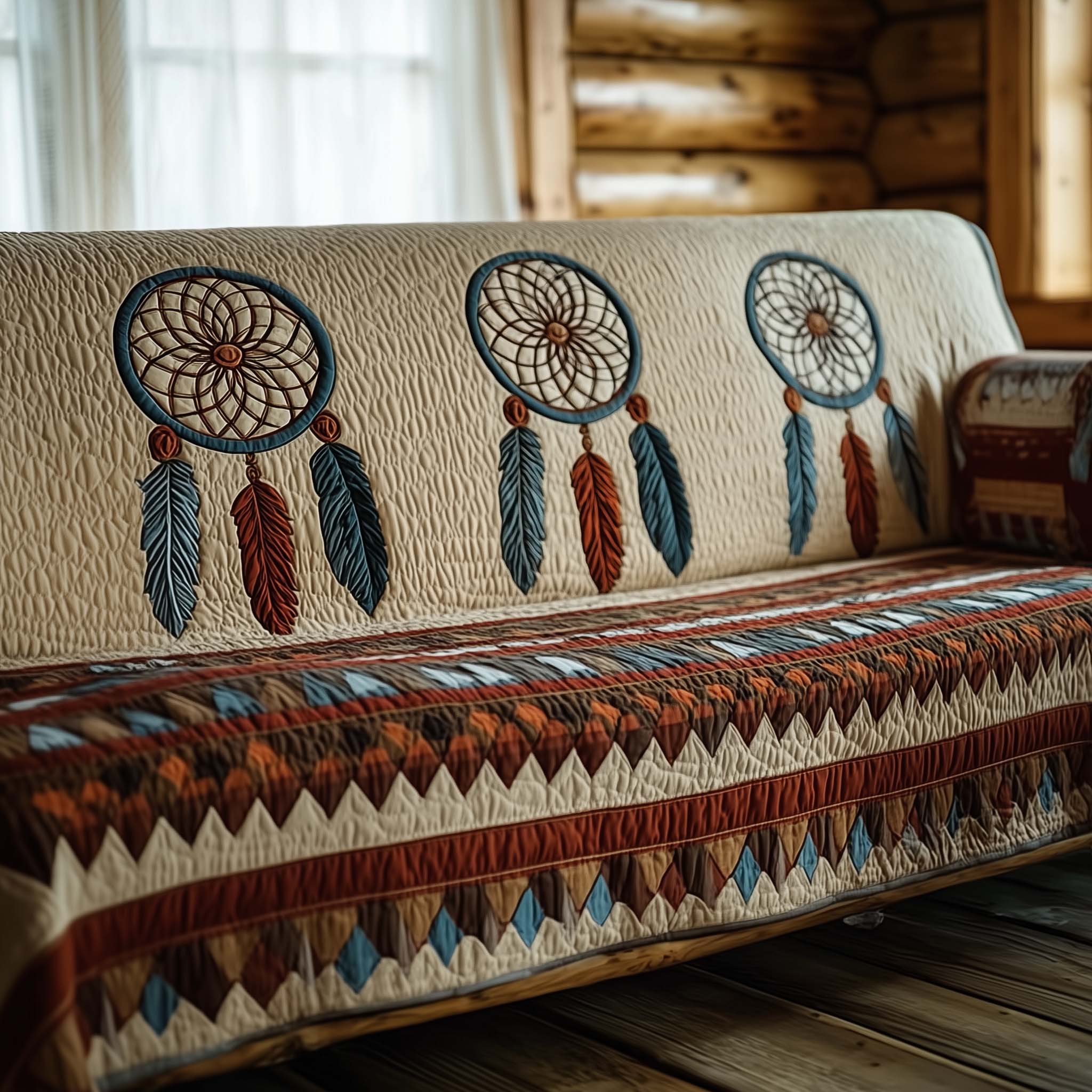 Tribal Whisper Quilted Sofa Cover Intricate Tribal Pattern Unique Native American Gifts