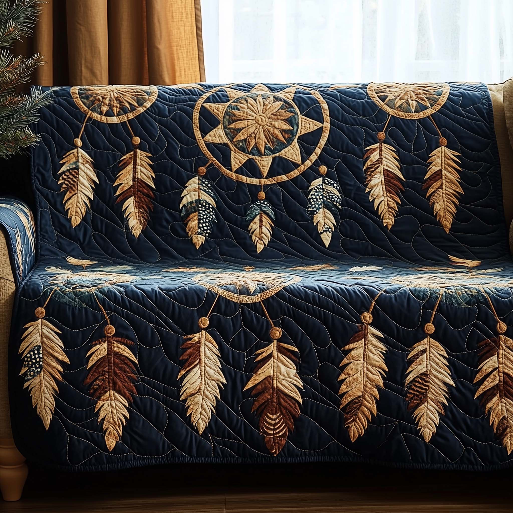 Tribal Whisper Quilted Sofa Cover Soft Earth Tone Tribal Motif Best Presents Ideas