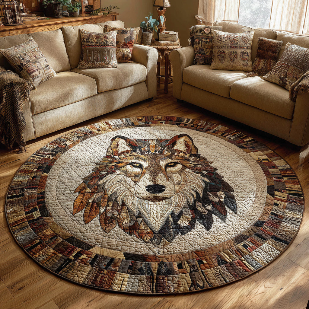 Tribal Wolf Quilted Round Mat Entryway Rug Ideas Sunflower Presents