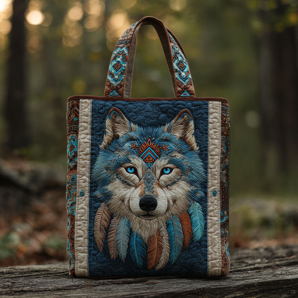 Tribal Wolf Quilted Tote Bag Unique Gifts For Wolf Lovers