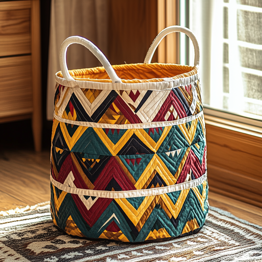 Tribal Zigzag Quilted Laundry Basket Merch For Her
