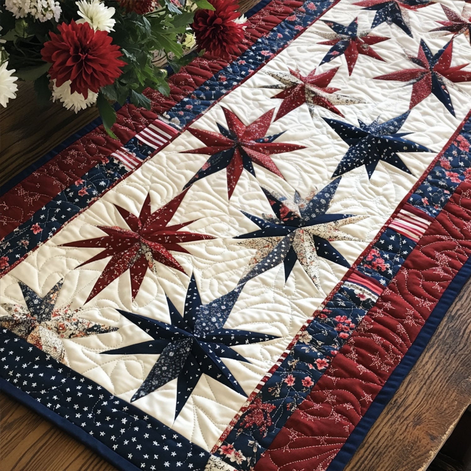Tribute to the Stars Quilted Table Runner Dining Decor Gifts For A Patriotic Person