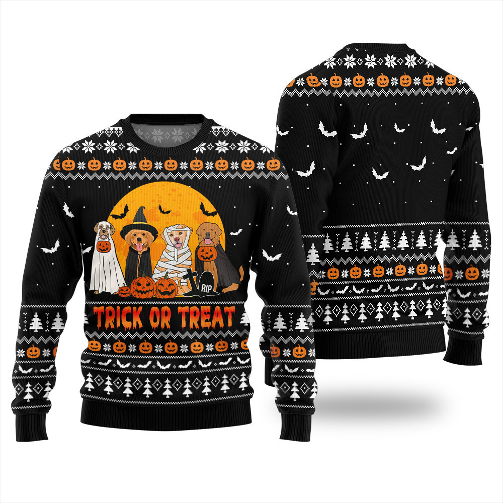 Trick Or Treat Dog Halloween Ugly Sweater Black Meaningful Holiday Gift Merch to Show You Care