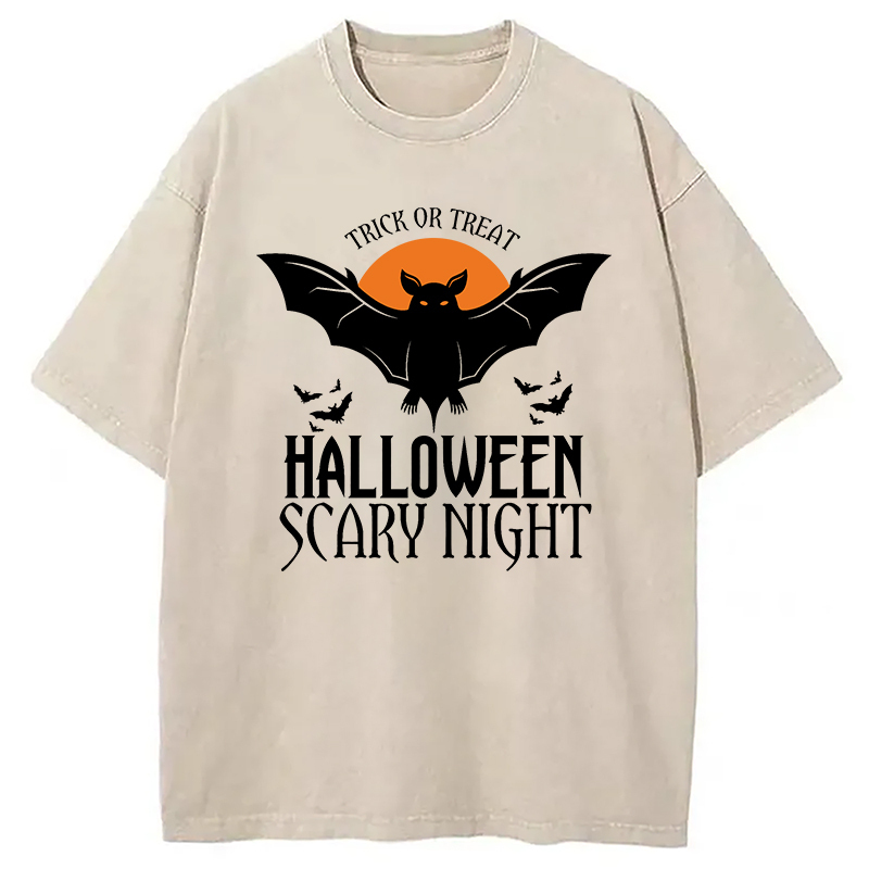 Trick Or Treat Halloween Scary Night Washed T-Shirt Cool Urban Street Style Shirt Gifts For Brother