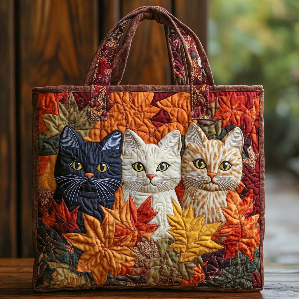 Trio of Autumn Whiskers Quilted Tote Bag Christmas Gift For Mom
