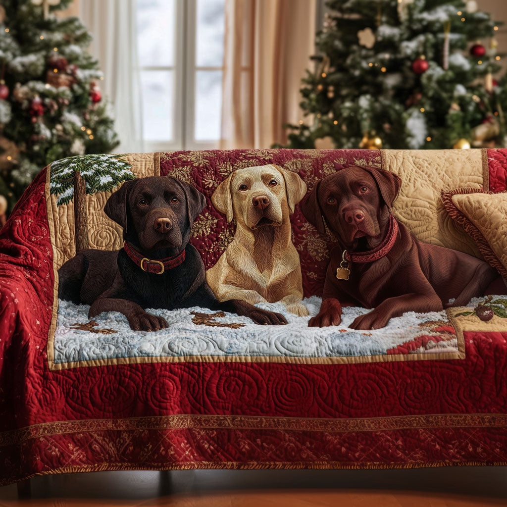 Trio of Labs Quilted Sofa Cover Holiday Living Room Decor Xmas Presents For Dog Owners