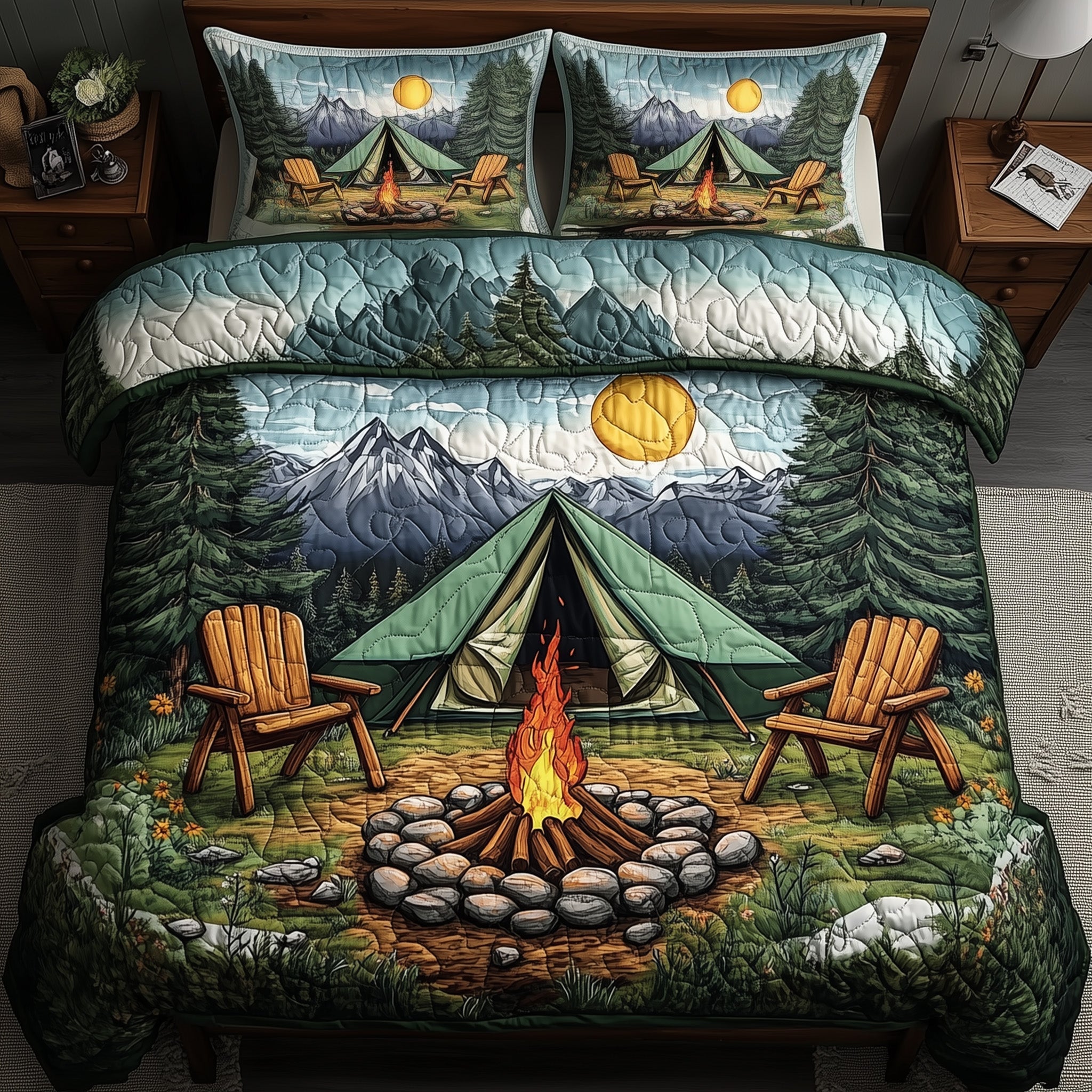 Trip to the Wild Quilted Bedding Set Duvet Cover Merchandise Unique Camping Themed Gifts