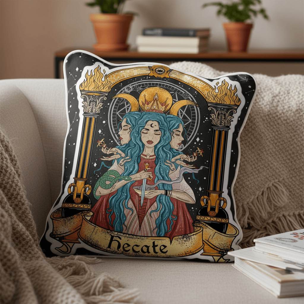 Triple Moon Goddess Hecate Pillow Fantasy Themed Sofa Decor Tarot Reader Presents