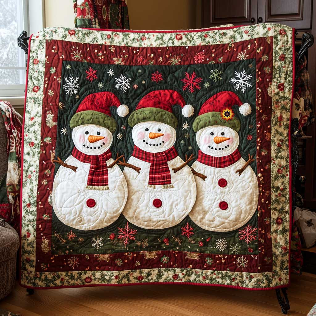 Triplet Snowman Christmas Native American Quilt Blanket Coolf Gifts For Newlyweds