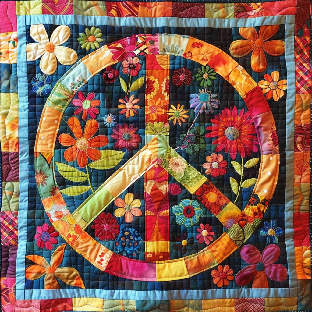 Trippy Hippie Sign Quilt Blanket Christmas Blanket Best Gifts For Hippie Friends