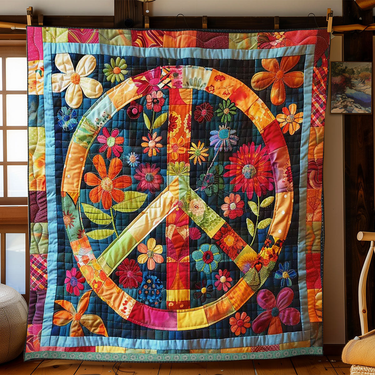 Trippy Hippie Sign Quilt Blanket Christmas Blanket Best Gifts For Hippie Friends