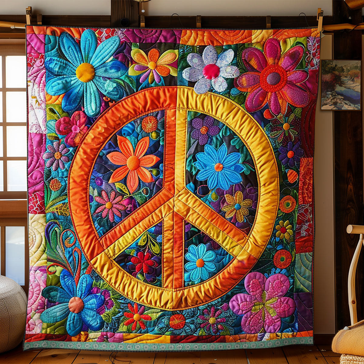 Trippy Hippie Sign Quilt Blanket King Size Throw Blanket Best Father's Day Gifts For Dad