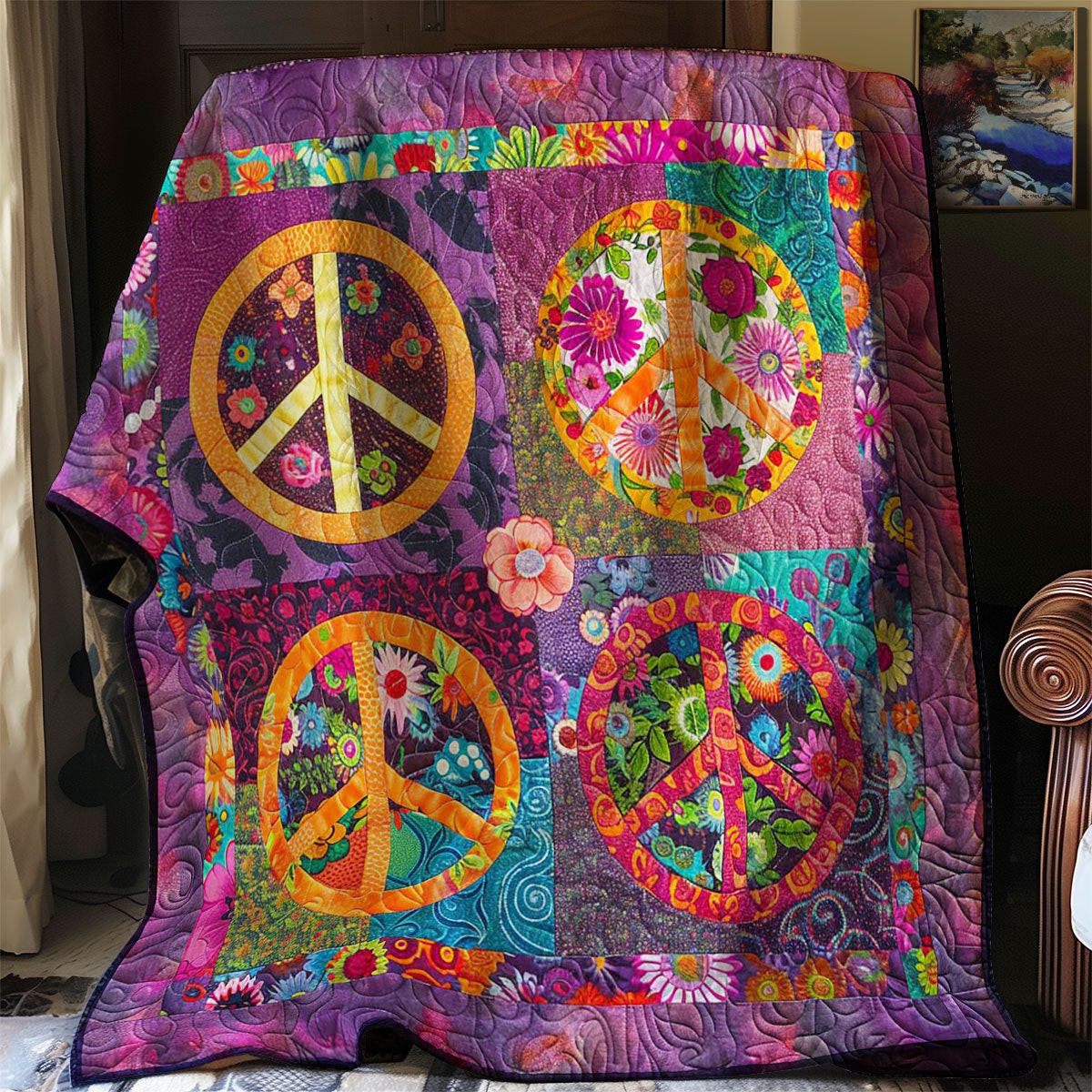 Trippy Hippie Sign Quilt Blanket Throws And Blankets Special Birthday Gifts For Dad