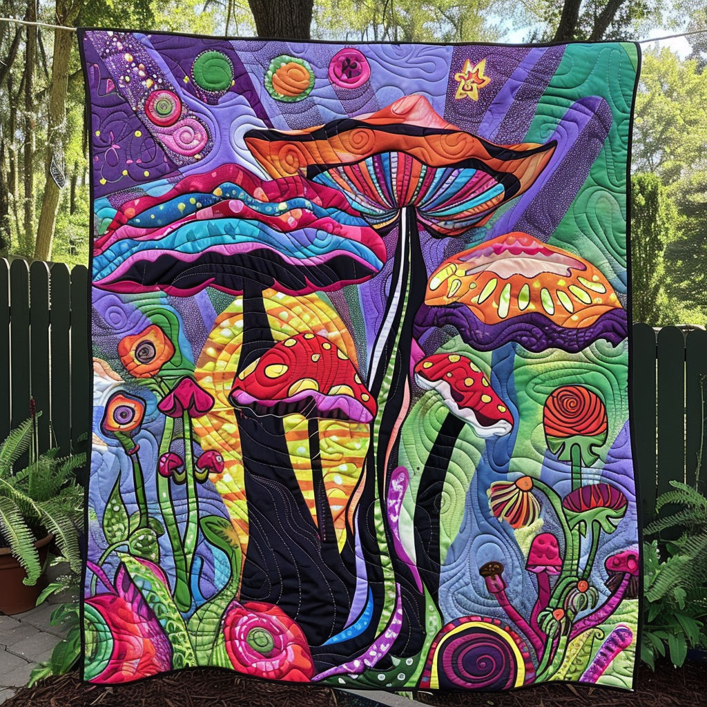 Trippy Mushrooms Quilted Blanket Gifts For Mushroom Lovers
