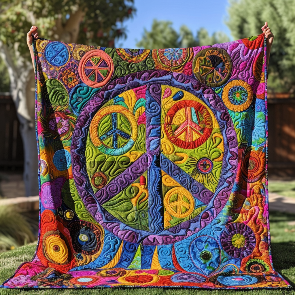 Trippy Peace Sign Quilted Blanket Cute Blankets For Her
