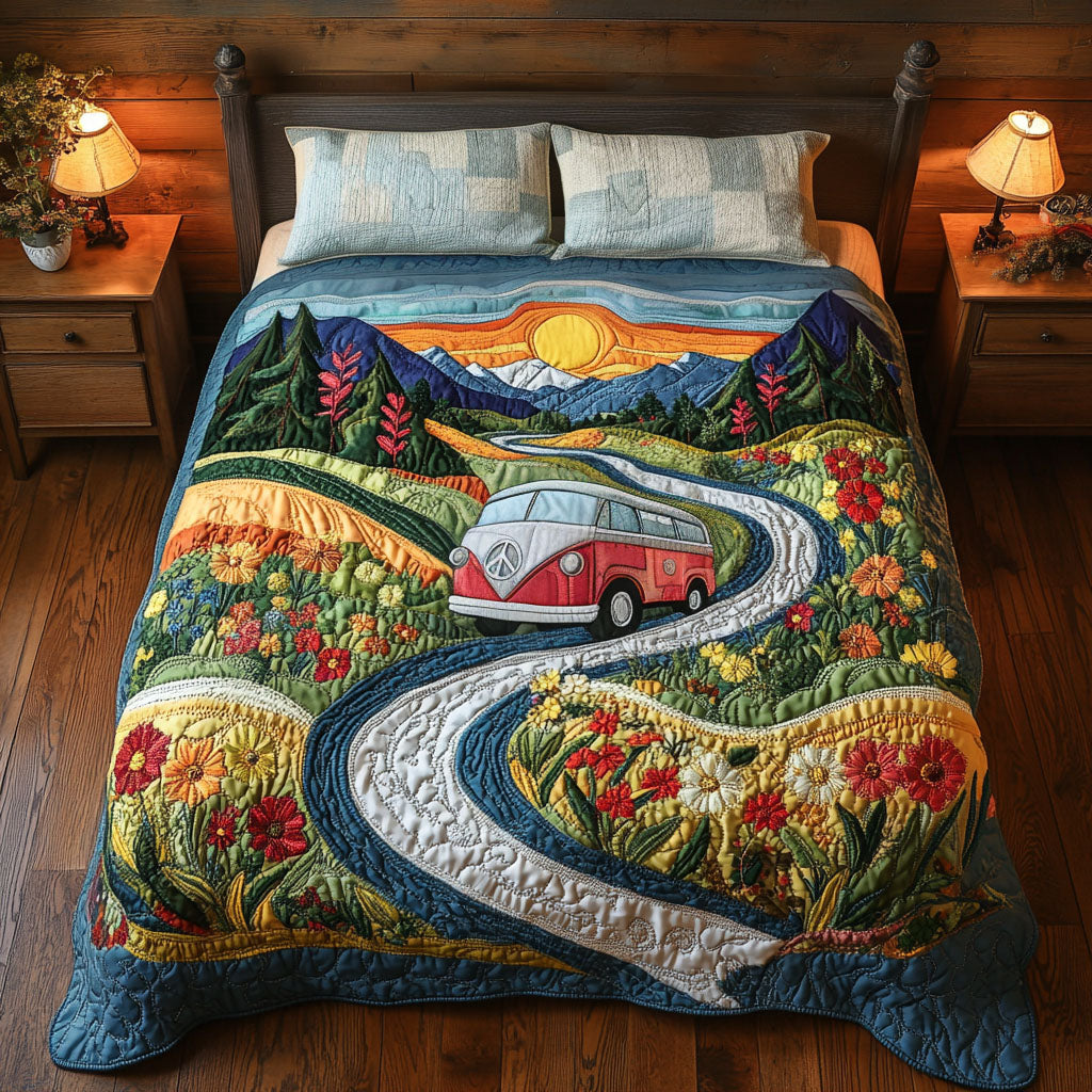 Trippy Tennessee Drive Quilted Bedding Set Bed Decor Hippy Gift Ideas