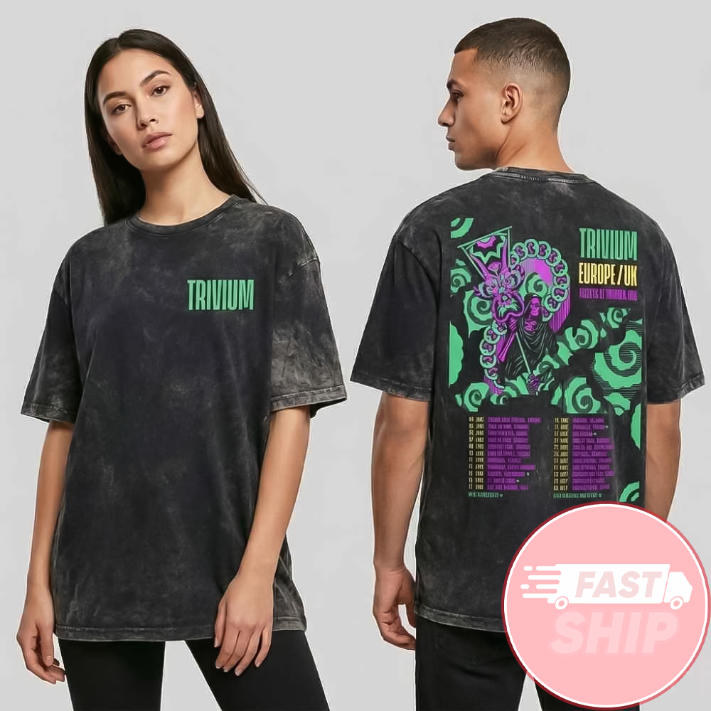 Trivium Europe UK Summer Tour And Festival 2026 Poster Washed T-Shirt Trivium Merch