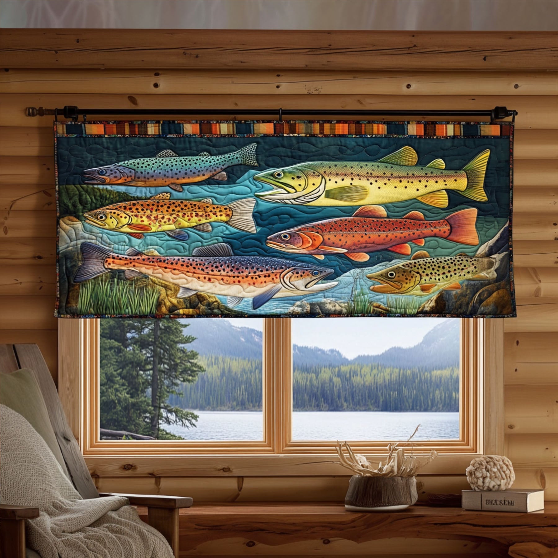 Trophy Trout Quilted Valance Christmas Kitchen Decor Fishing Presents For Him