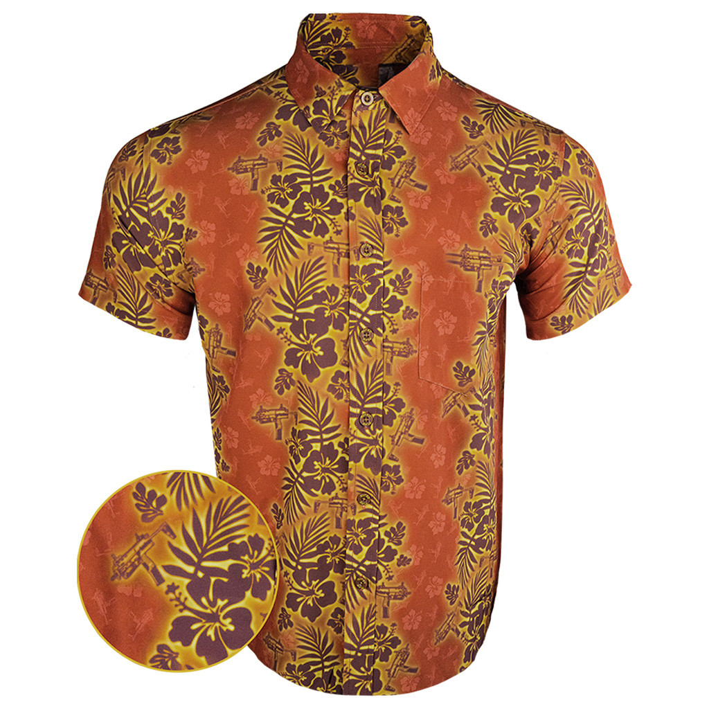 Tropic Aloha Burnt Orange Button Down Shirt Outdoor Hawaiian Tactical Shirt Gifts For Brother