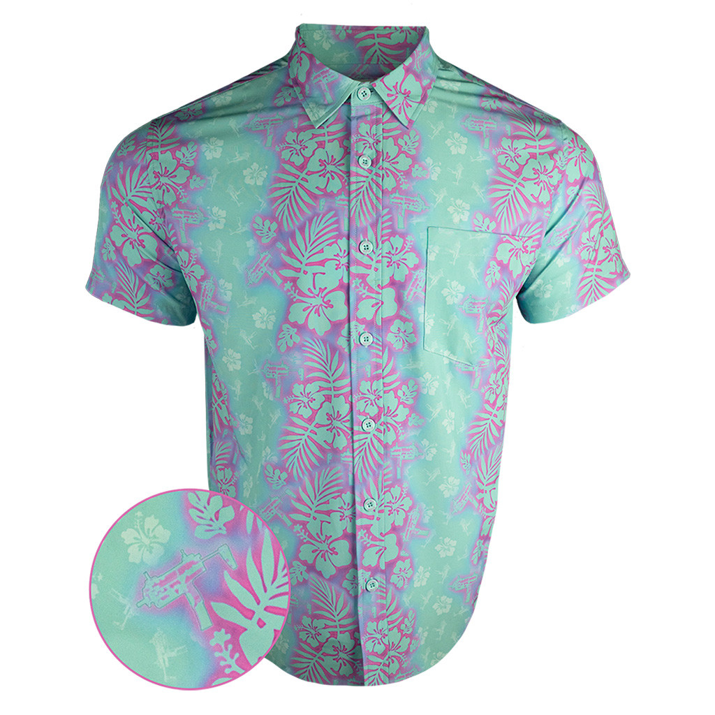 Tropic Aloha Mint Pink Button Down Shirt Outdoor Hawaiian Tactical Shirt Gifts For Gun Owners